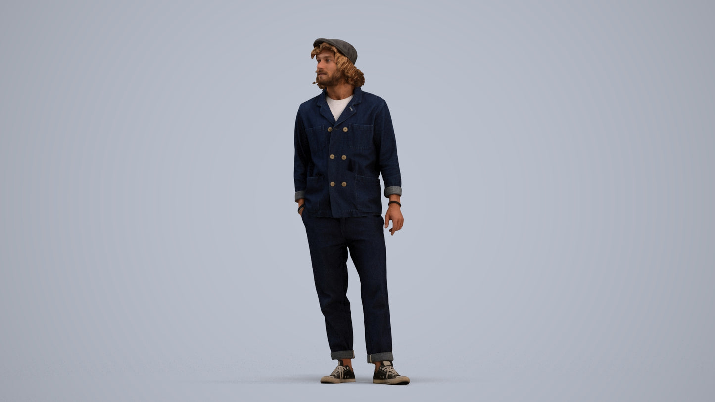 3D scanned man standing casual, photorealistic archviz people for Enscape and SketchUp, standing pose render