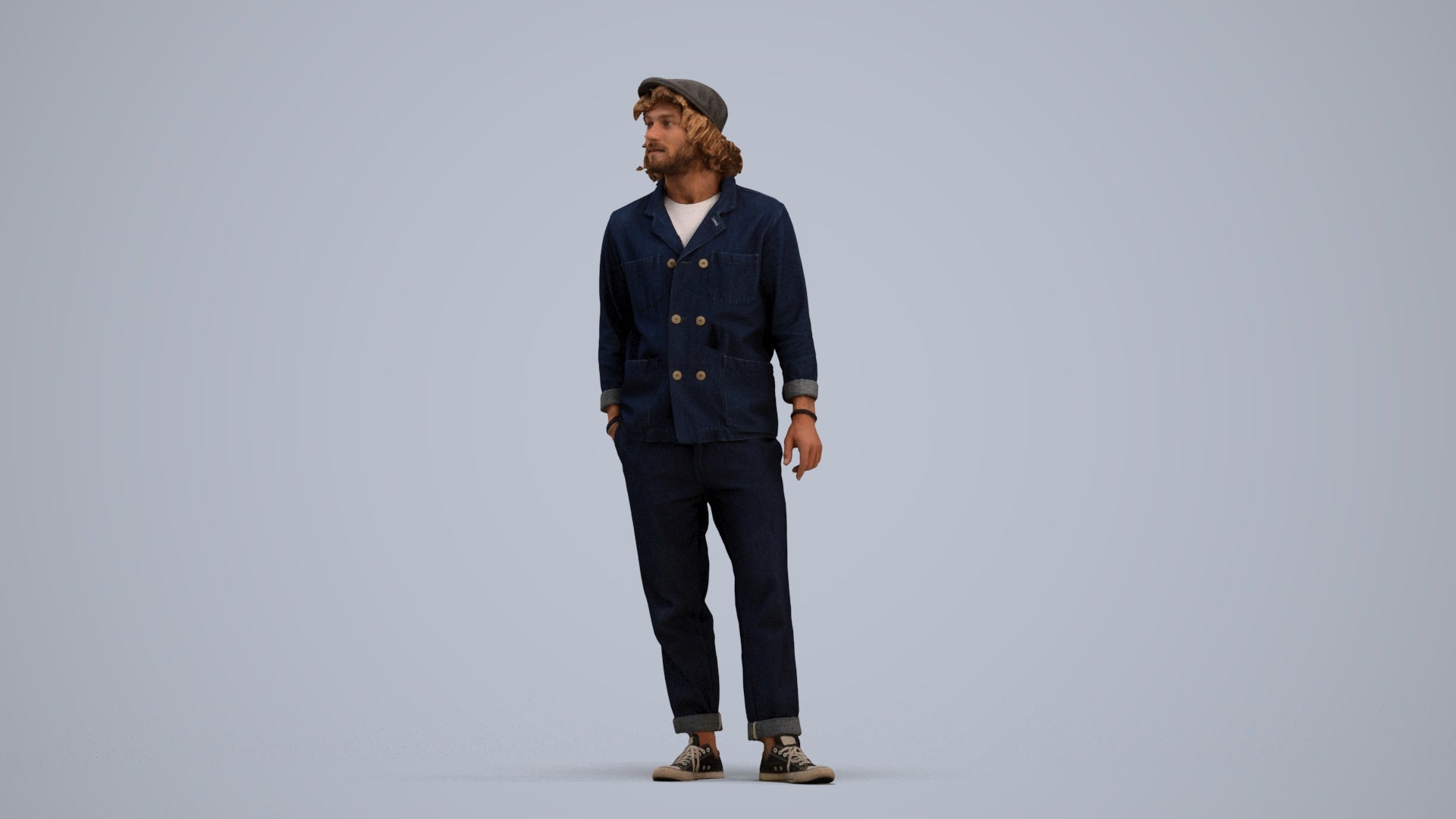3D scanned man standing casual, photorealistic archviz people for Enscape and SketchUp, standing pose render