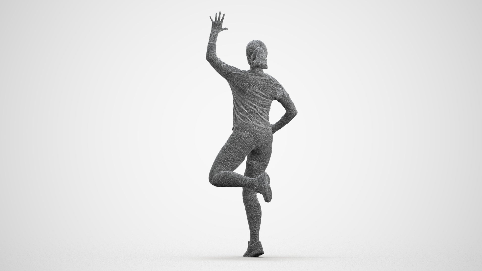 realistic 3D woman sport, scanned archviz people for Blender and 3ds Max, wireframe front view