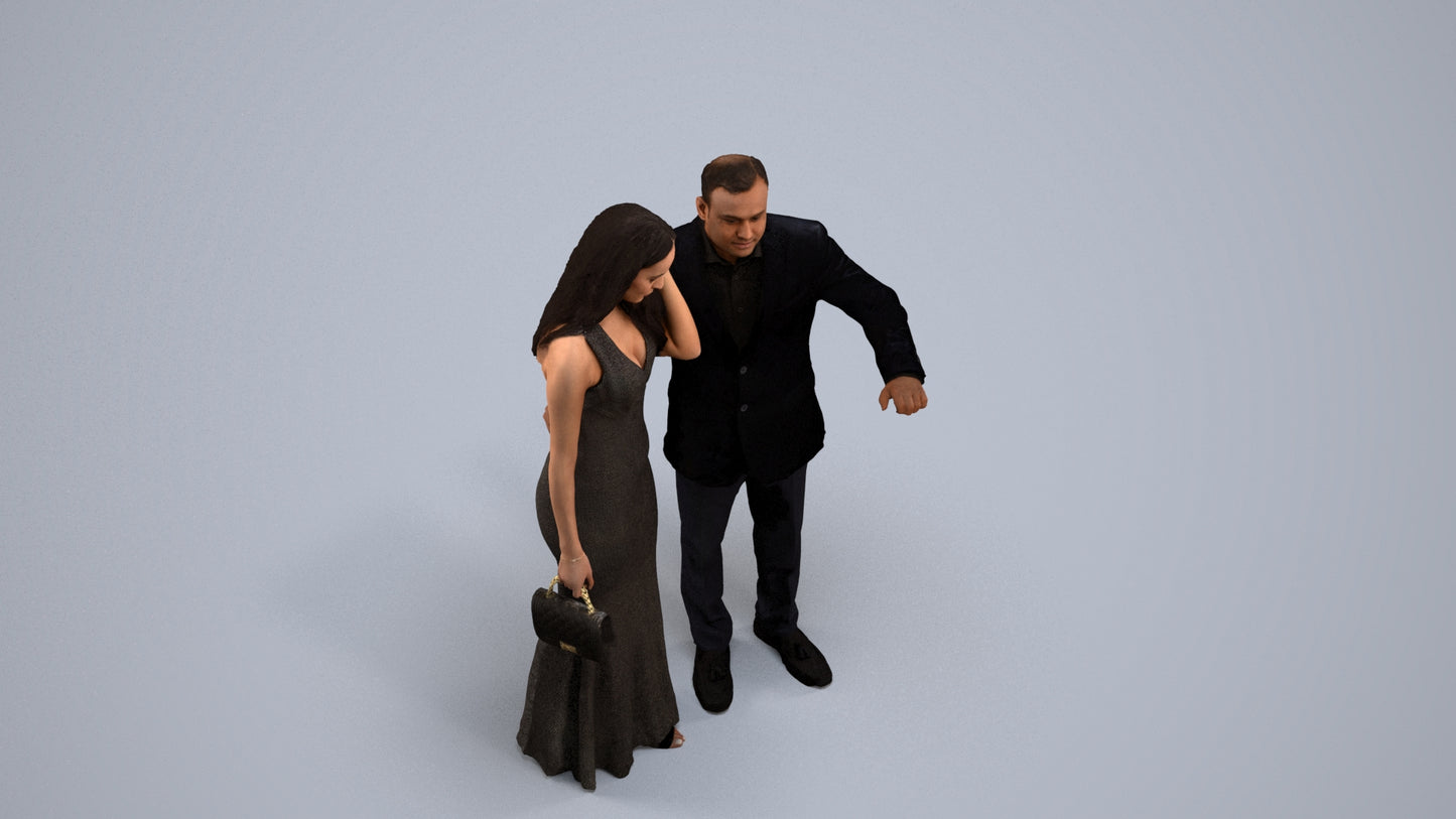 3D people model man formal couple, scanned human for 3ds Max rendering, back view render