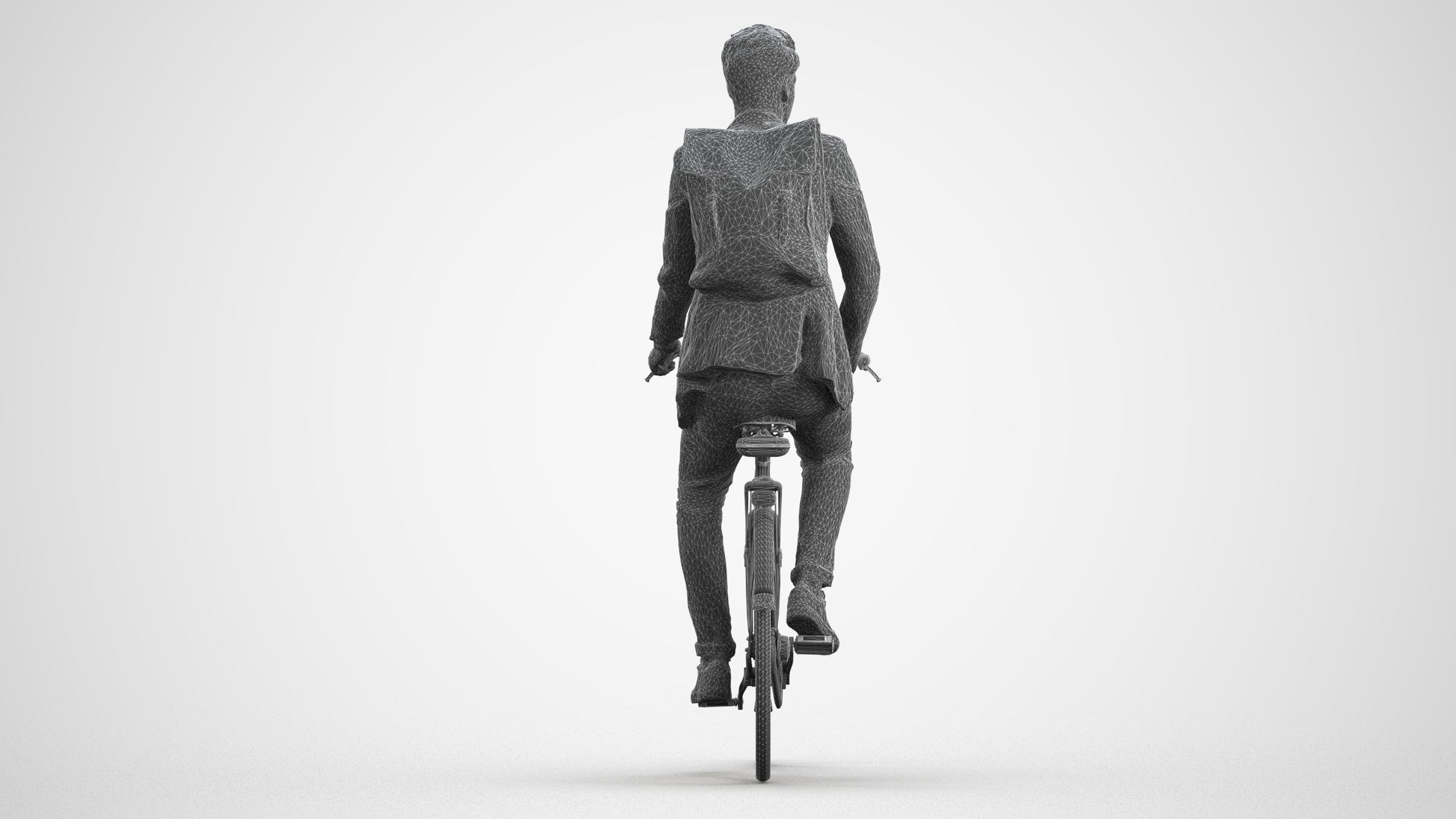 realistic 3D man casual cycling, scanned archviz people for Blender and 3ds Max, wireframe front view