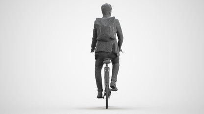 realistic 3D man casual cycling, scanned archviz people for Blender and 3ds Max, wireframe front view