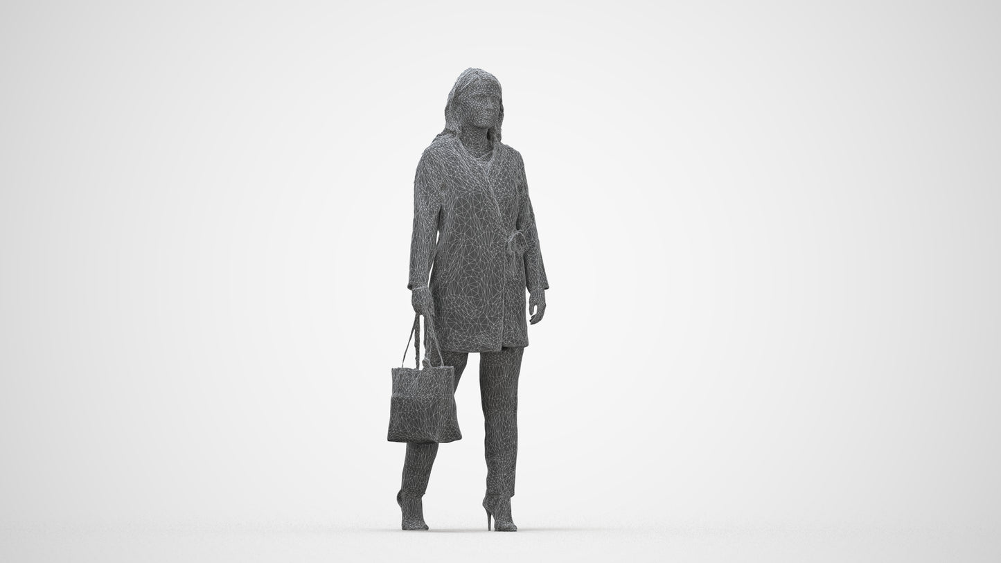 realistic 3D woman casual walking, scanned archviz people for Blender and 3ds Max, wireframe back view
