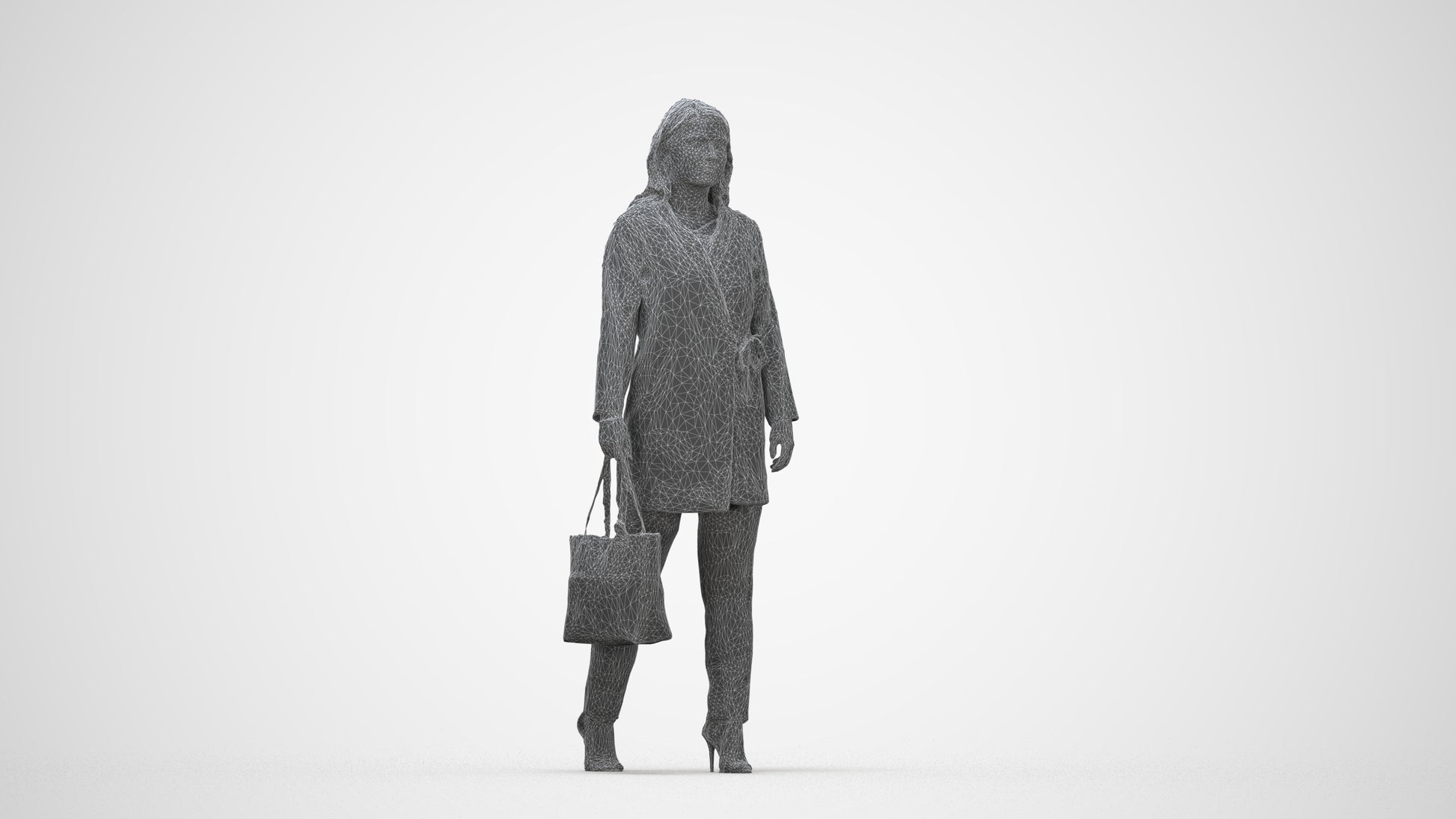 realistic 3D woman casual walking, scanned archviz people for Blender and 3ds Max, wireframe back view
