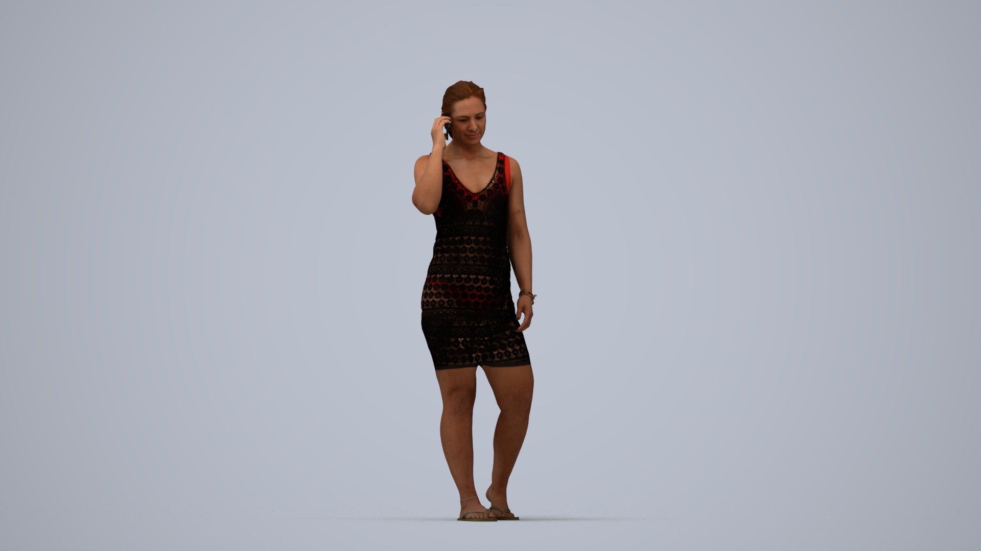 3D people model woman pool, scanned human for 3ds Max rendering, top-down view render