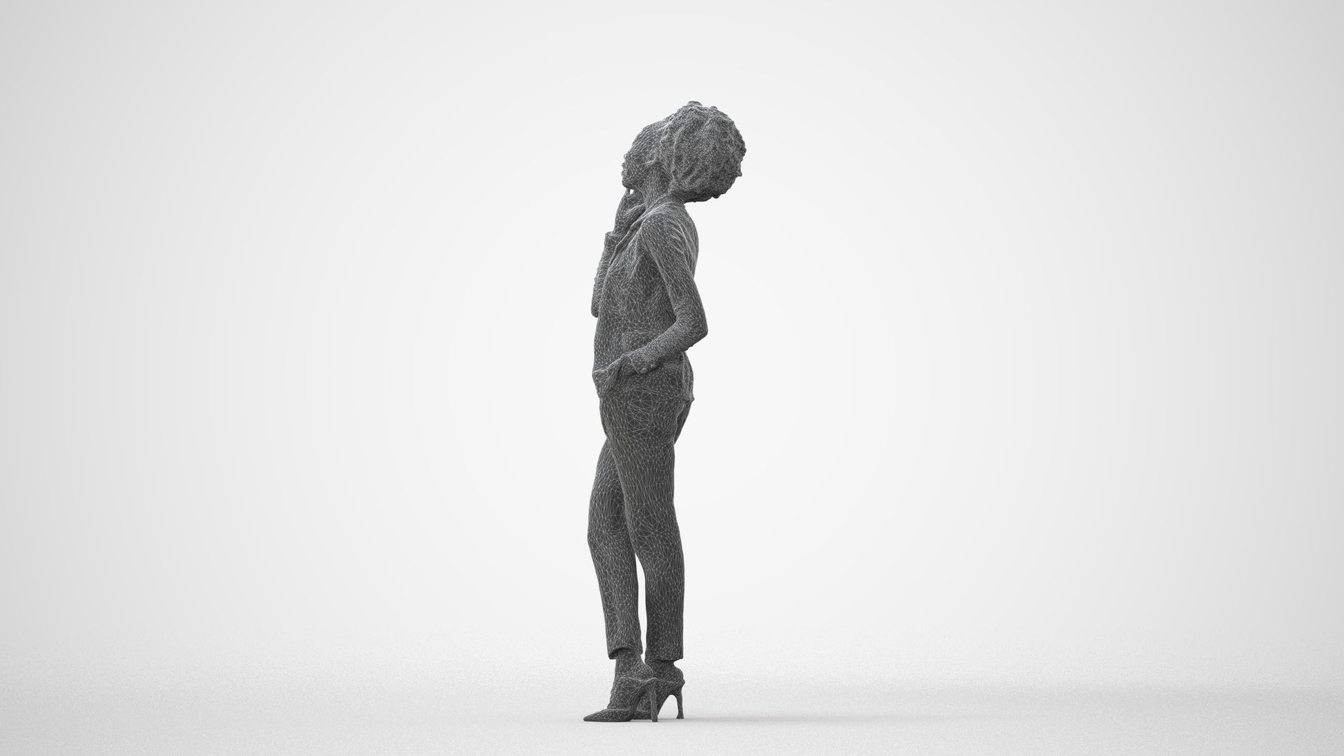 realistic 3D woman business standing, scanned archviz people for Blender and 3ds Max, square thumbnail