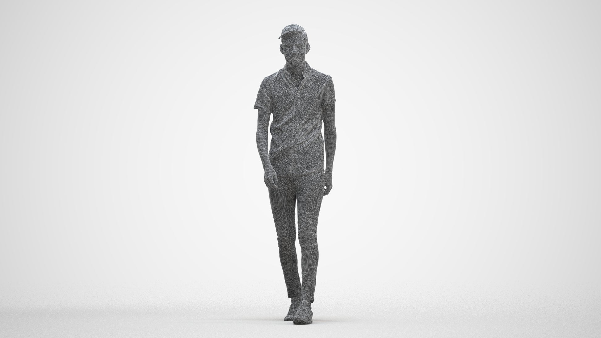 realistic 3D man casual walking, scanned archviz people for Blender and 3ds Max, three-quarter front view render