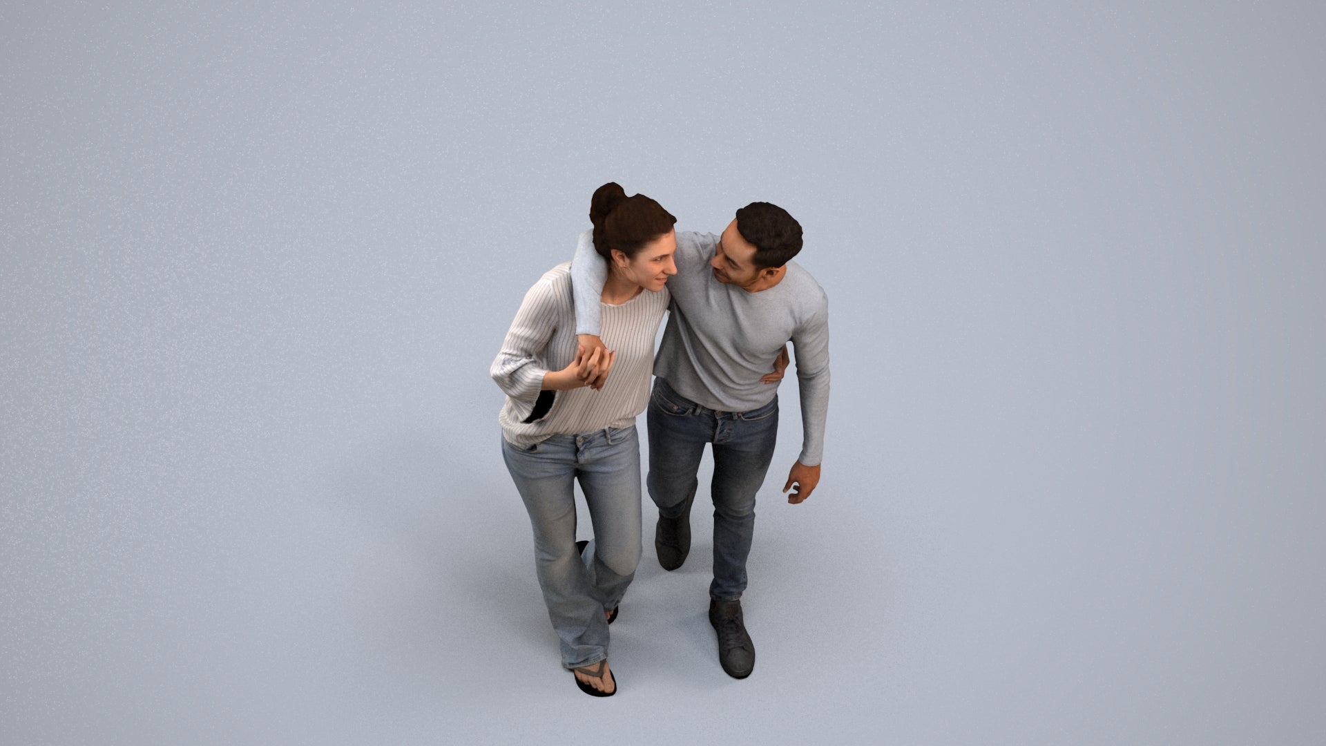 scanned 3D woman casual couple, photogrammetry people for Enscape and V-Ray, back view render