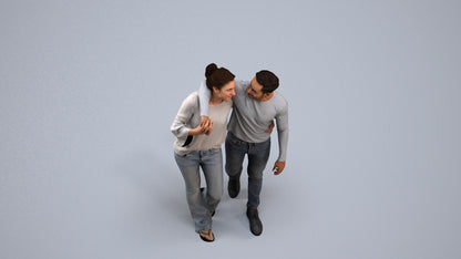 scanned 3D woman casual couple, photogrammetry people for Enscape and V-Ray, back view render