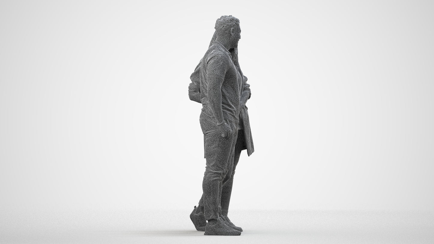 realistic 3D human man casual couple, archviz people FBX OBJ for Blender, wireframe side view