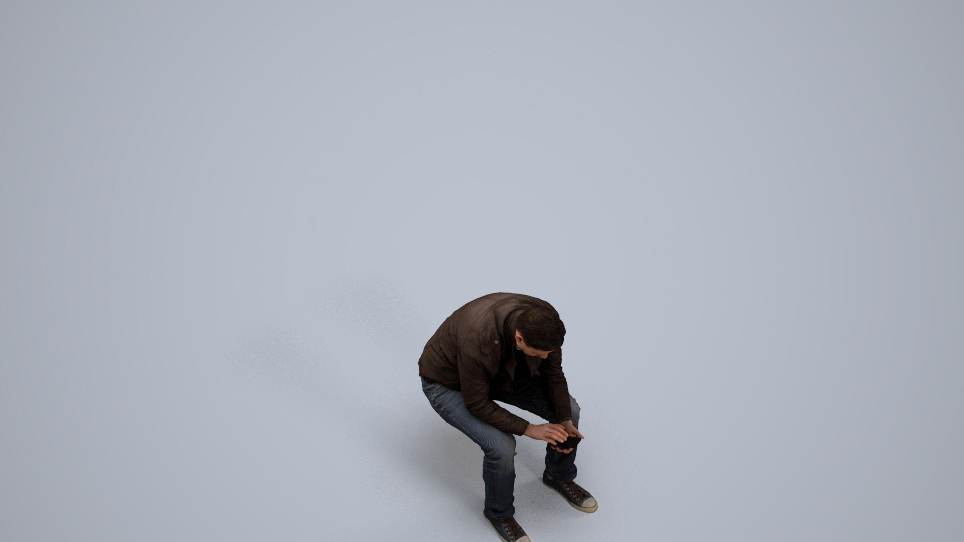 realistic 3D human man casual sitting, archviz people FBX OBJ for Blender, back view render