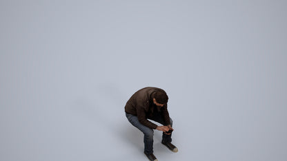 realistic 3D human man casual sitting, archviz people FBX OBJ for Blender, back view render