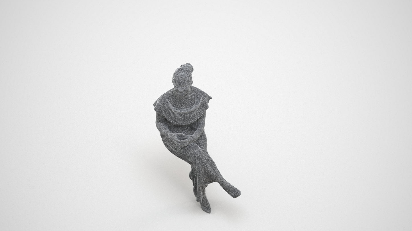 3D scanned woman business casual, photorealistic archviz people for Enscape and SketchUp, wireframe three-quarter view