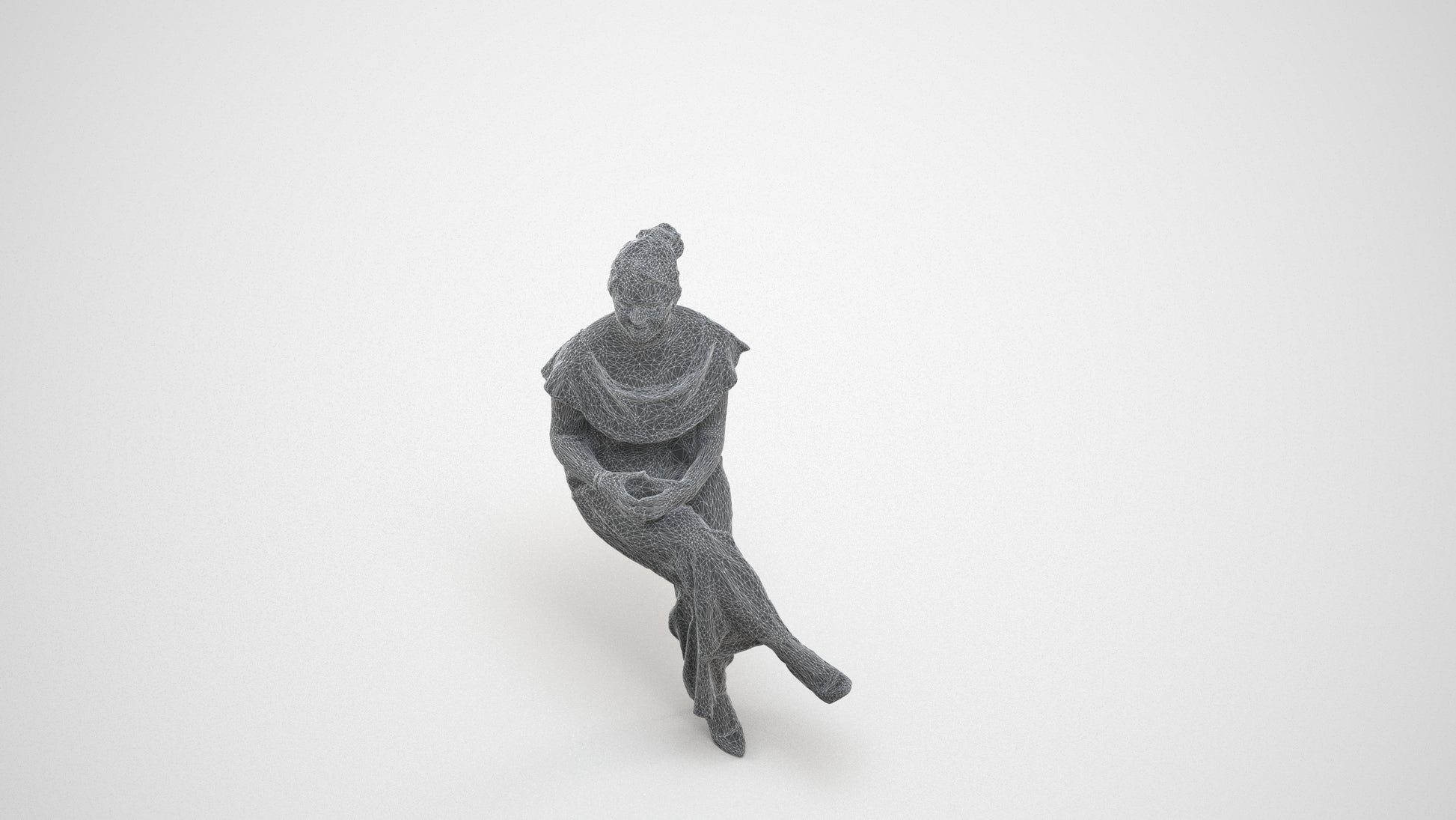 3D scanned woman business casual, photorealistic archviz people for Enscape and SketchUp, wireframe three-quarter view
