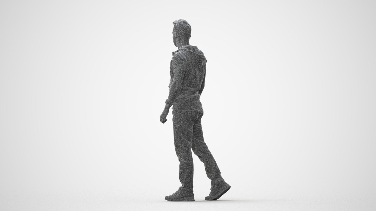 3D human model man casual walking, photogrammetry scanned person for archviz, square thumbnail