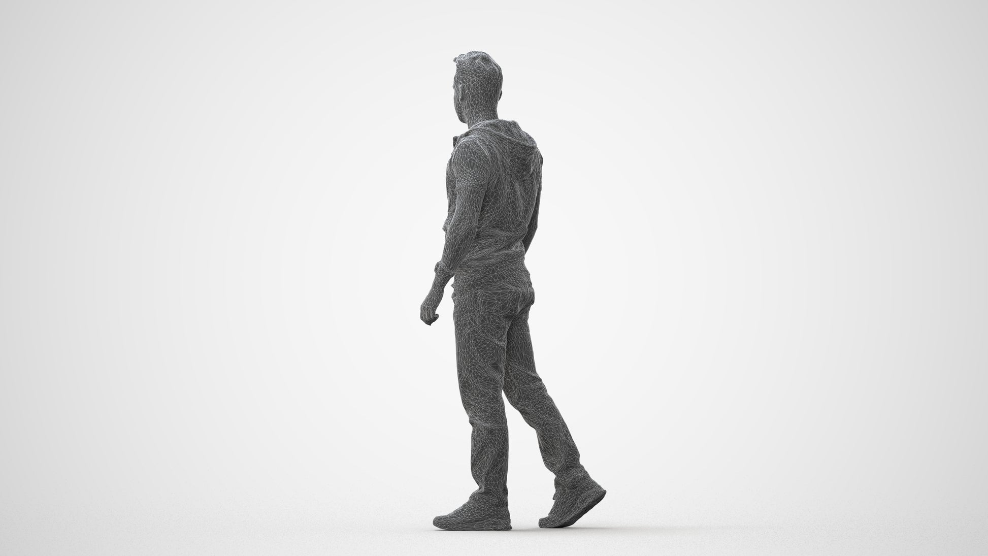 3D human model man casual walking, photogrammetry scanned person for archviz, square thumbnail