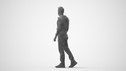 3D human model man casual walking, photogrammetry scanned person for archviz, square thumbnail