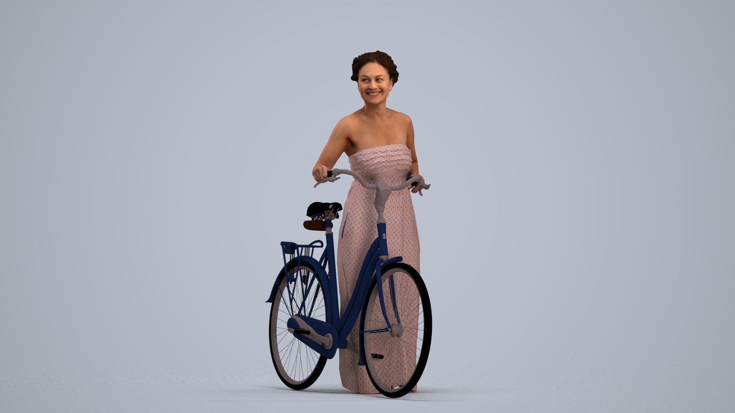 3D scanned woman cycling casual, photorealistic archviz people for Enscape and SketchUp, standing pose render
