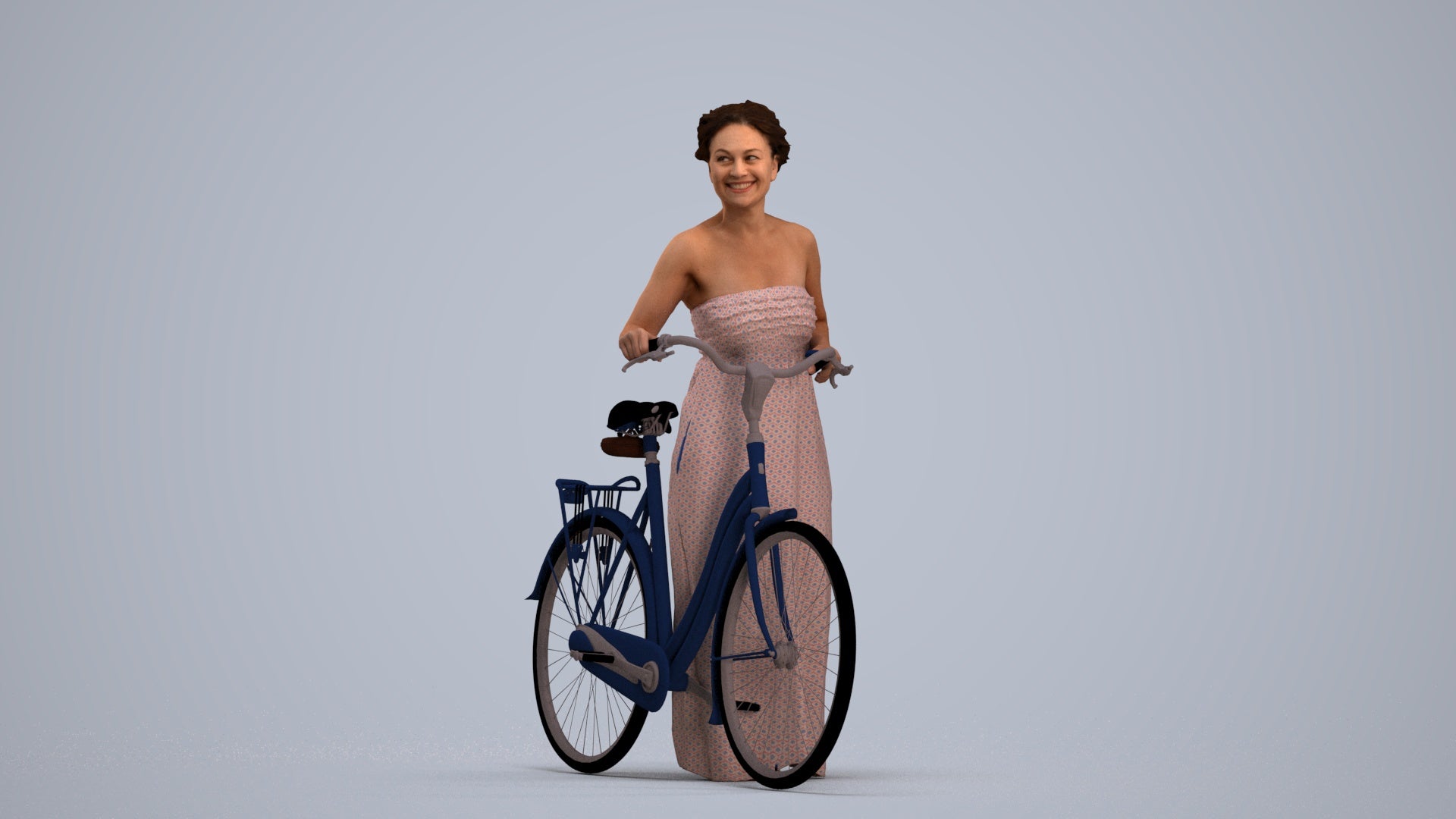 3D scanned woman cycling casual, photorealistic archviz people for Enscape and SketchUp, standing pose render