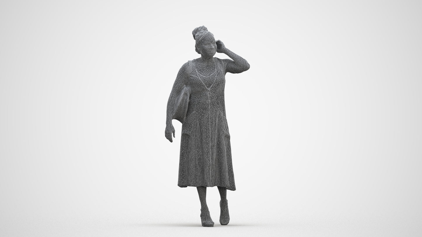 photogrammetry 3D woman casual walking, realistic human model archviz FBX, three-quarter front view render