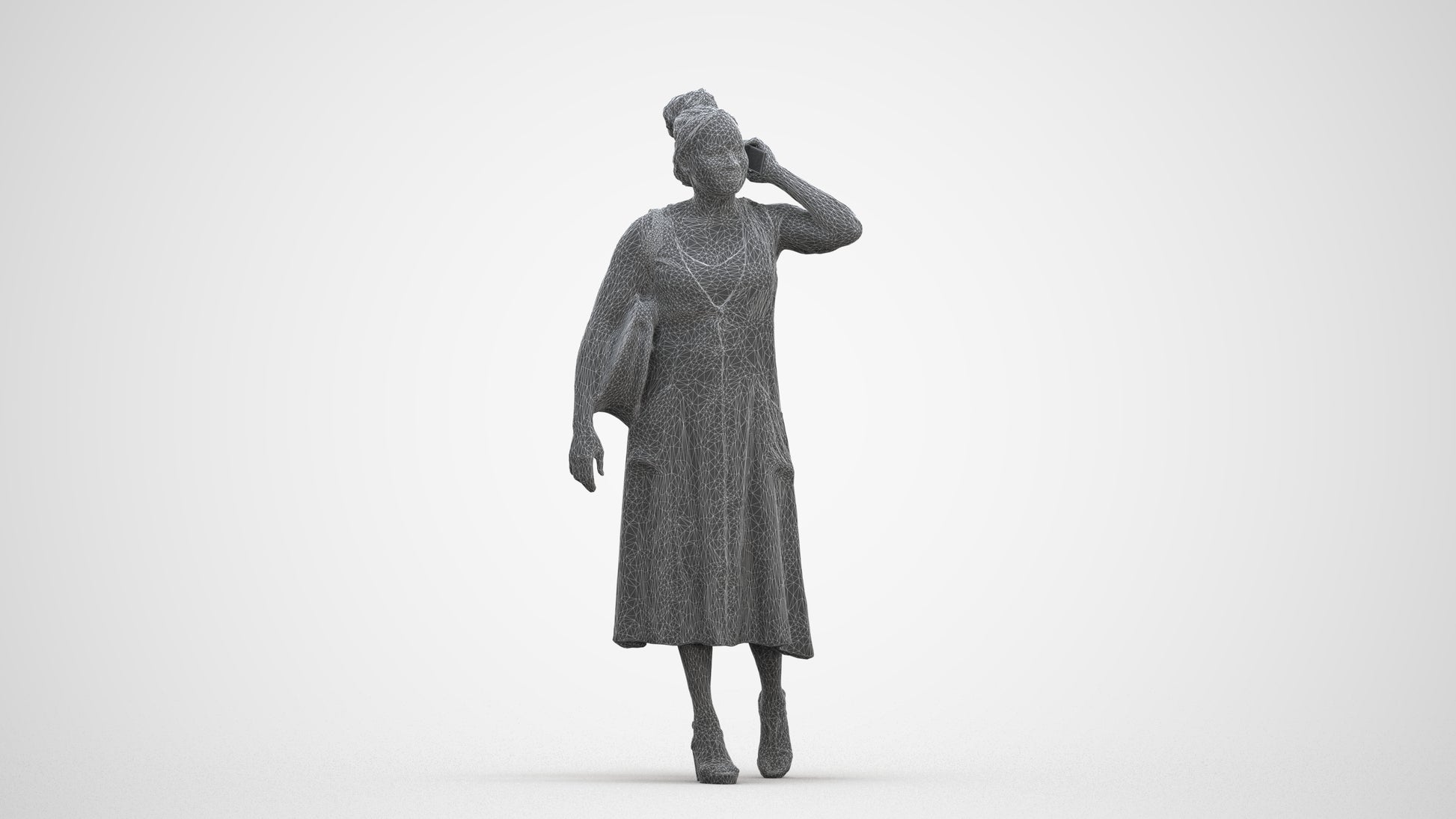 photogrammetry 3D woman casual walking, realistic human model archviz FBX, three-quarter front view render