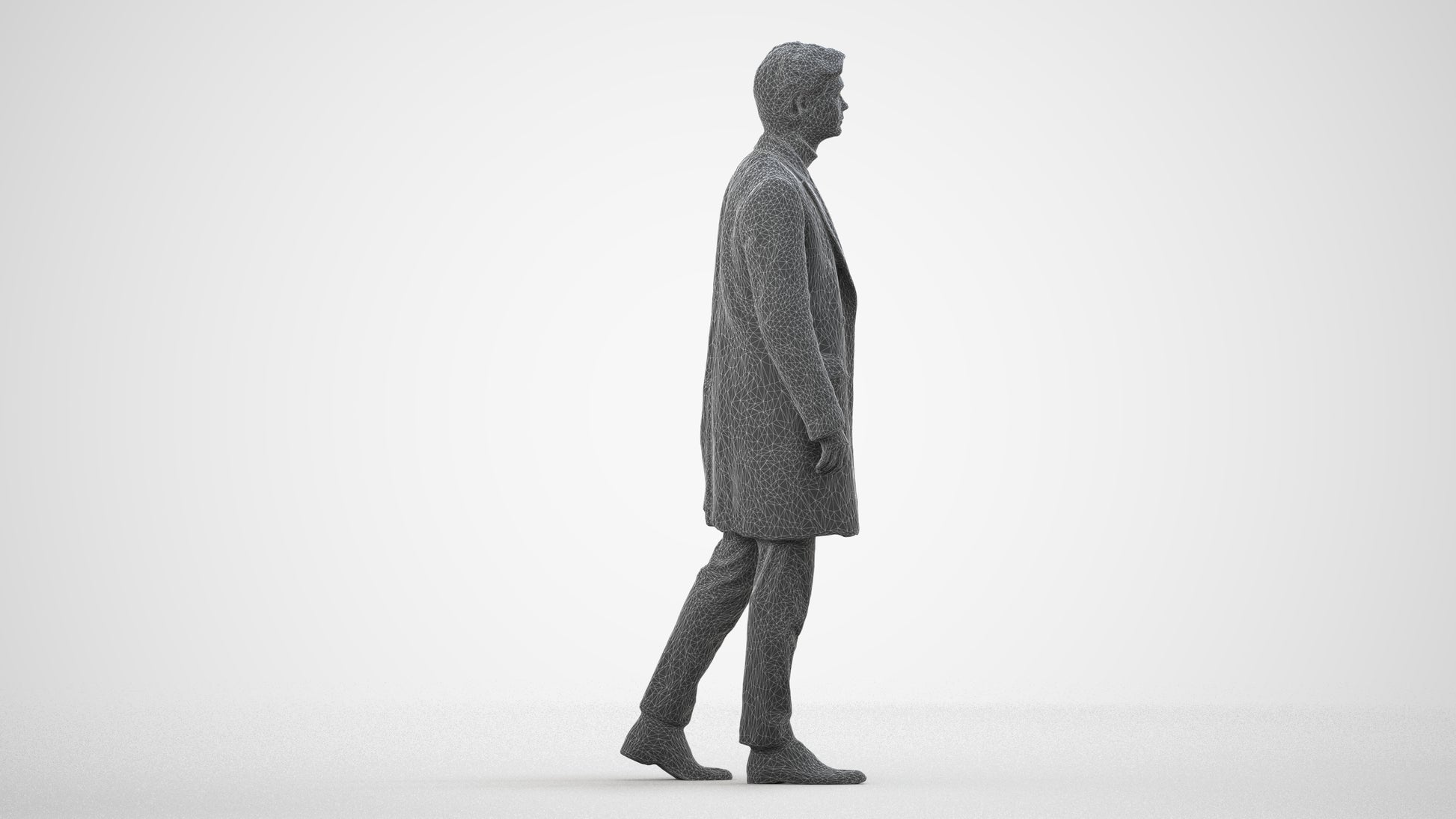 photogrammetry 3D man business walking, realistic human model archviz FBX, wireframe side view