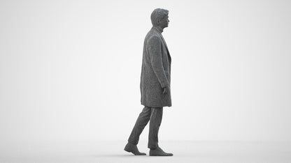 photogrammetry 3D man business walking, realistic human model archviz FBX, wireframe side view