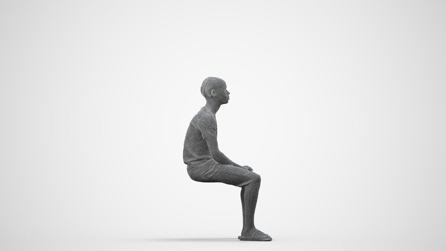 realistic 3D human boy casual kids, archviz people FBX OBJ for Blender, wireframe side view