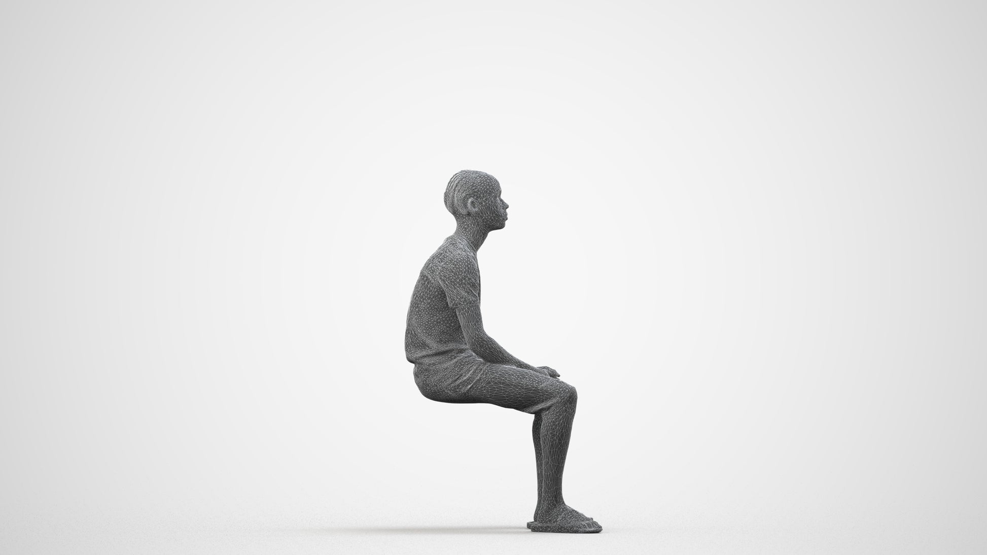 realistic 3D human boy casual kids, archviz people FBX OBJ for Blender, wireframe side view