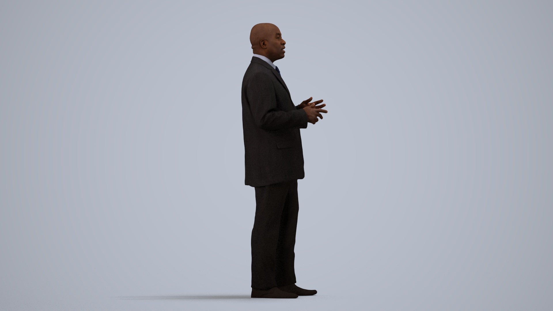 realistic 3D person business shopping, scanned archviz people for Blender and 3ds Max, side view render