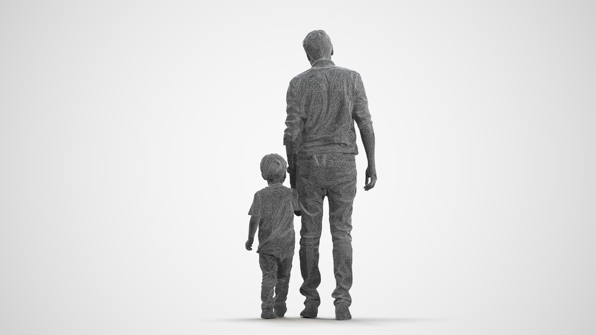 3D scanned boy kids casual, photorealistic archviz people for Enscape and SketchUp, wireframe front view