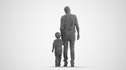 3D scanned boy kids casual, photorealistic archviz people for Enscape and SketchUp, wireframe front view
