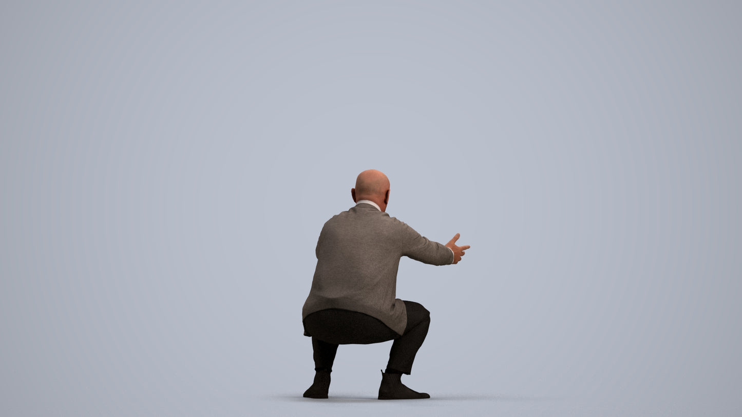 3D scanned senior man standing casual, photorealistic archviz people for Enscape and SketchUp, front view render