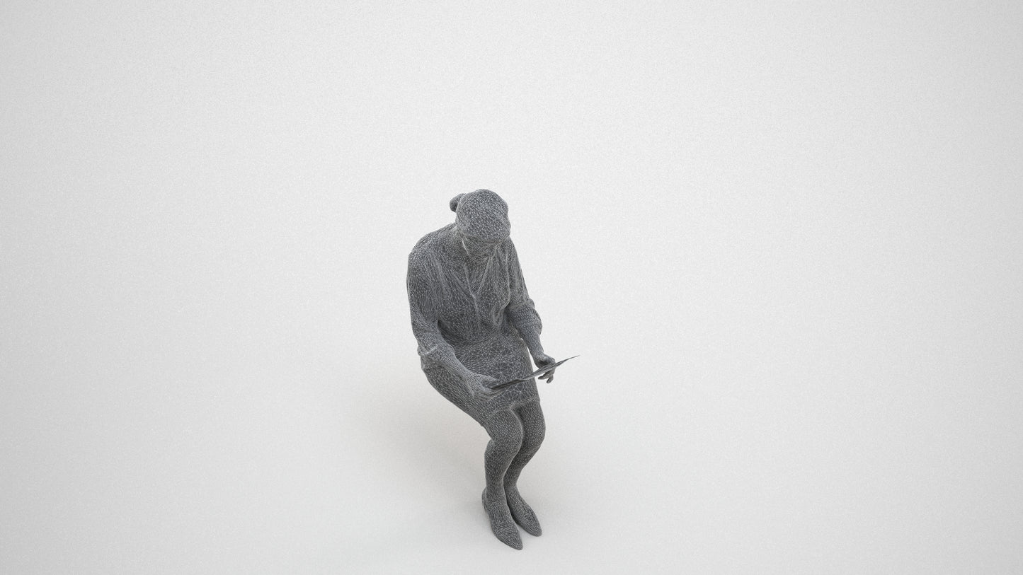 3D people model senior woman business sitting, scanned human for 3ds Max rendering, wireframe three-quarter view
