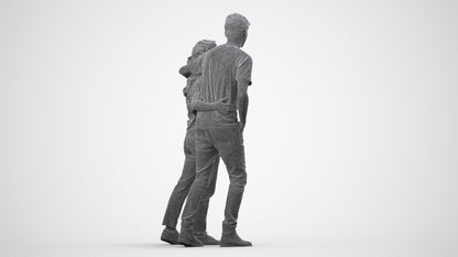 3D human model woman casual couple, photogrammetry scanned person for archviz, wireframe side view