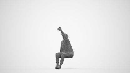 3D people model woman casual sitting, scanned human for 3ds Max rendering, wireframe back view