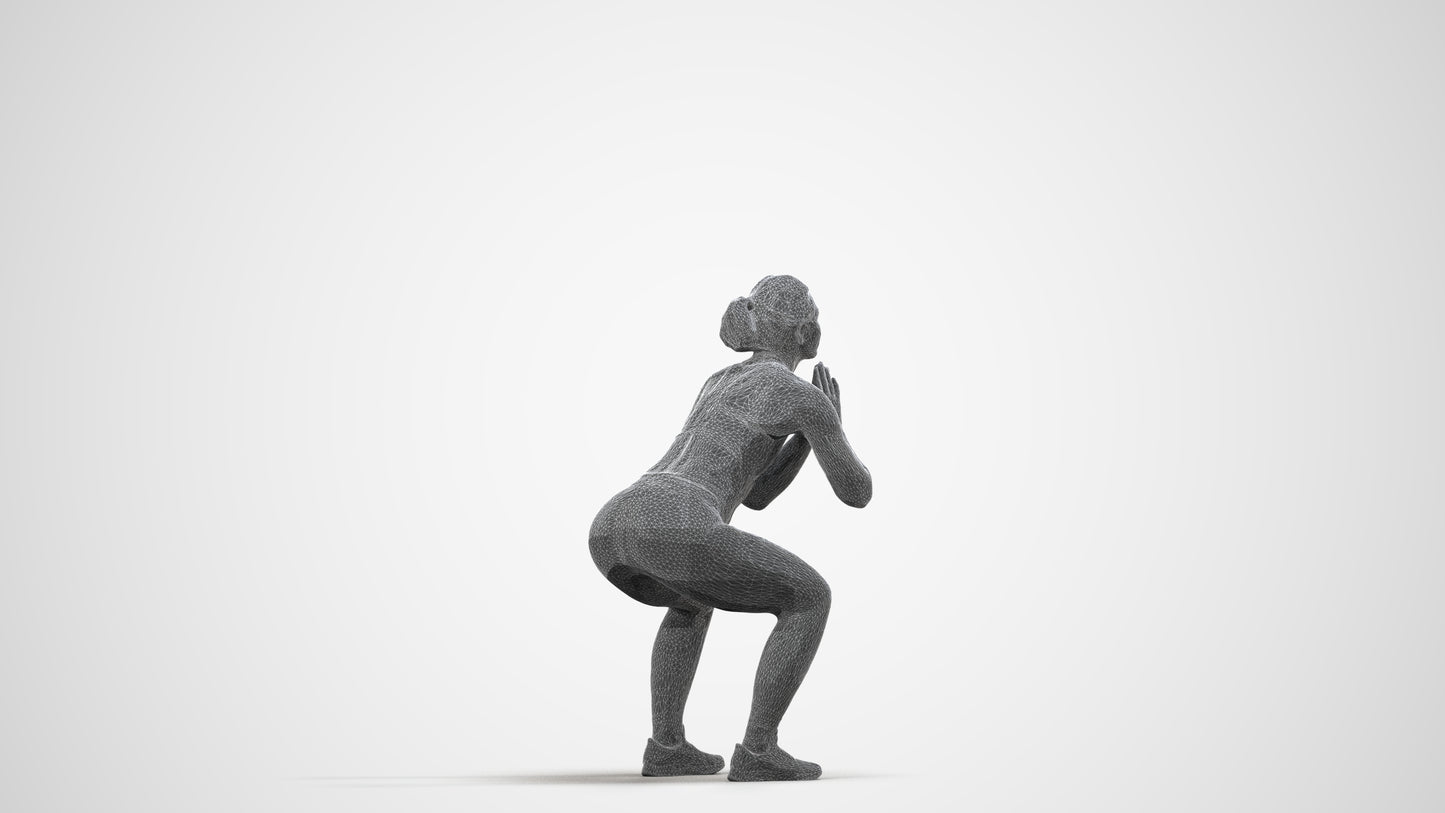 realistic 3D people woman sport, render-ready for V-Ray and Corona, FBX OBJ, wireframe side view