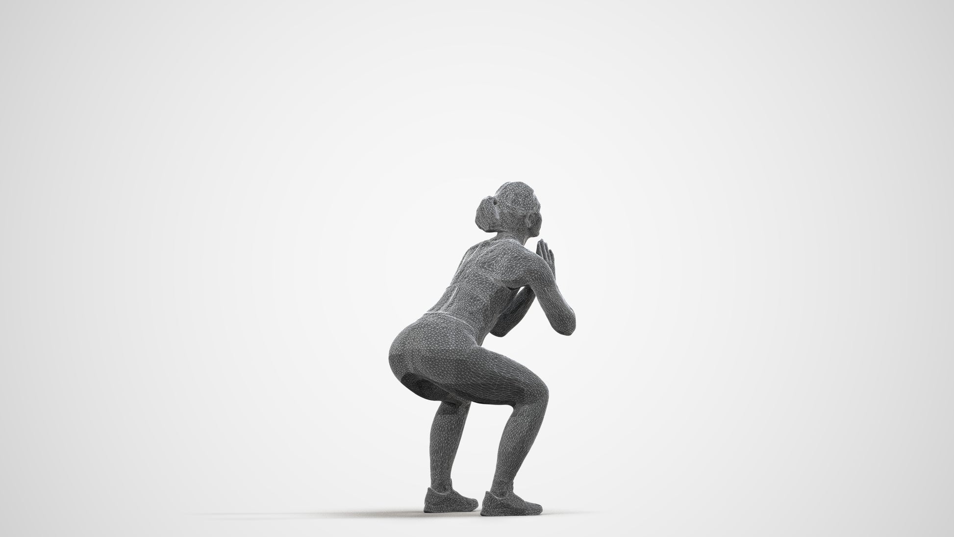 realistic 3D people woman sport, render-ready for V-Ray and Corona, FBX OBJ, wireframe side view