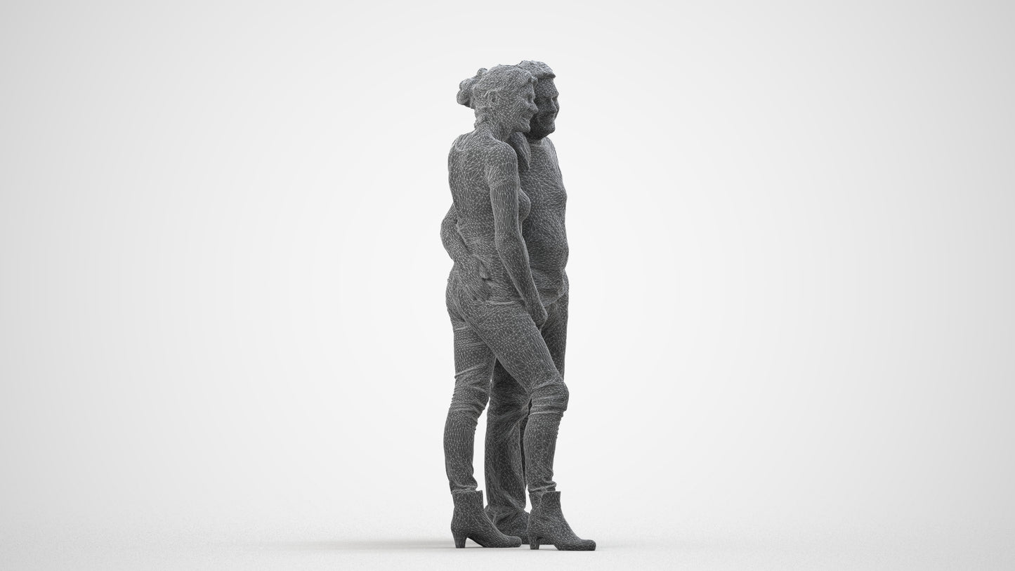 realistic 3D senior woman casual standing, scanned archviz people for Blender and 3ds Max, wireframe side view