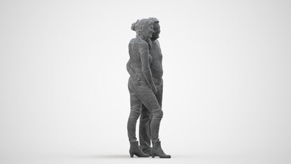 realistic 3D senior woman casual standing, scanned archviz people for Blender and 3ds Max, wireframe side view