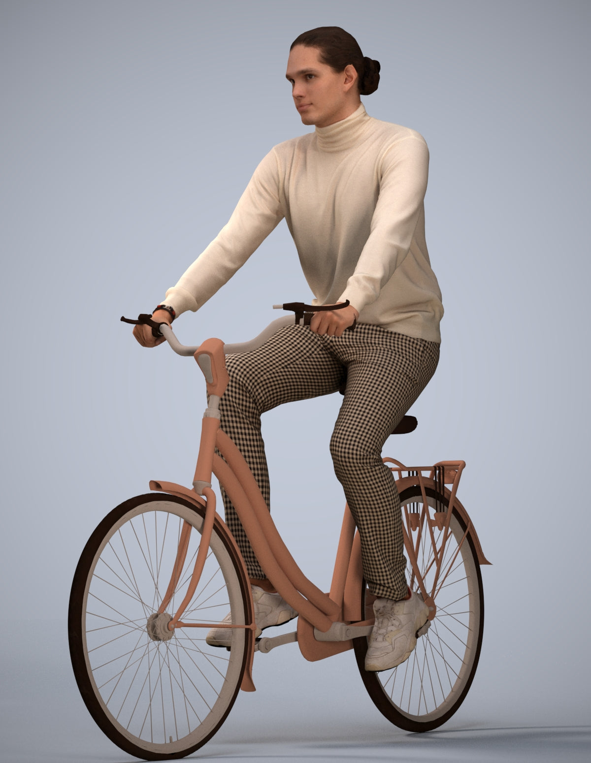 3D human model man casual cycling, photogrammetry scanned person for archviz