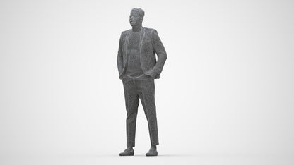 3D human model man casual formalaffairs, photogrammetry scanned person for archviz, wireframe back view