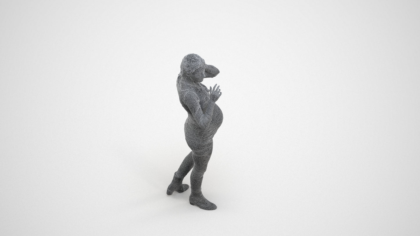 realistic 3D human woman casual walking, archviz people FBX OBJ for Blender, wireframe three-quarter view