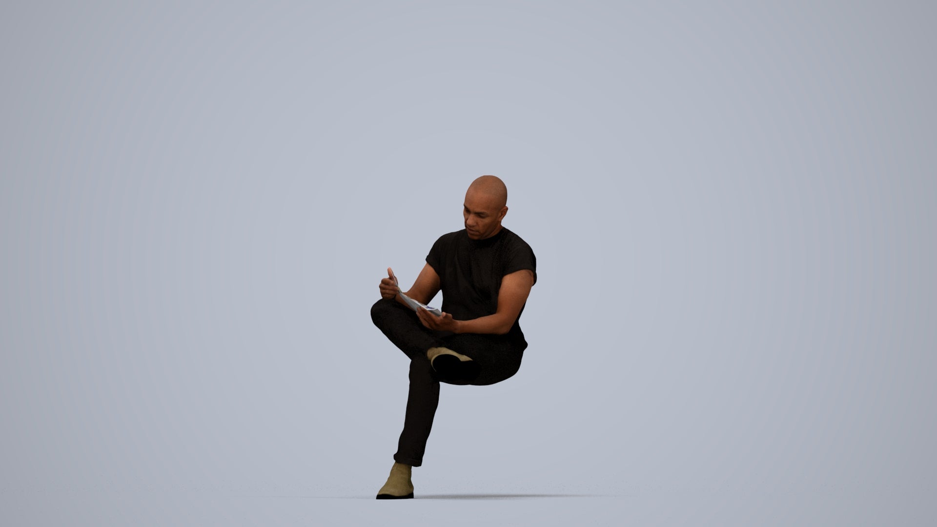 realistic 3D people man casual sitting, render-ready for V-Ray and Corona, FBX OBJ, top-down view render