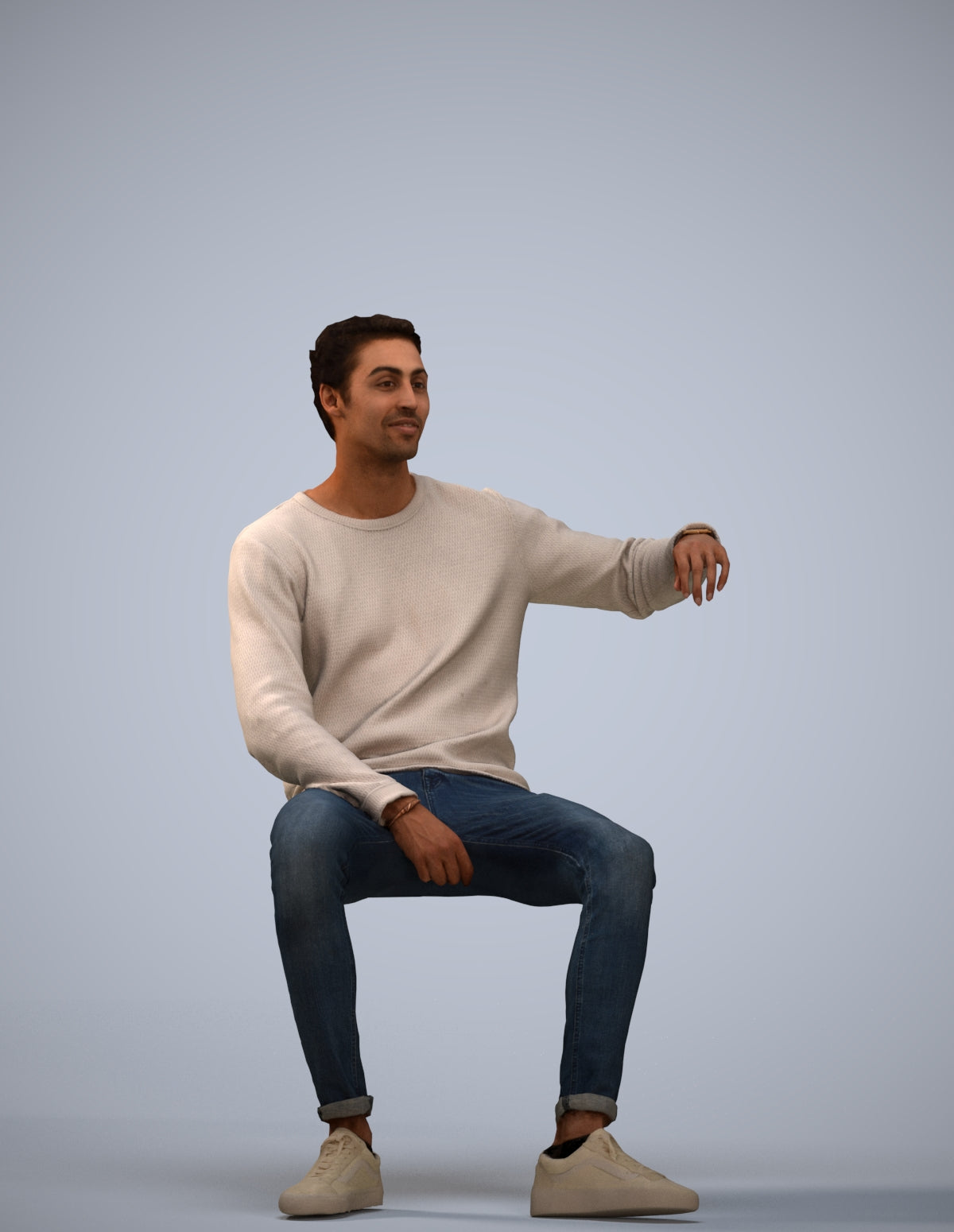 photogrammetry 3D man casual sitting, realistic human model archviz FBX