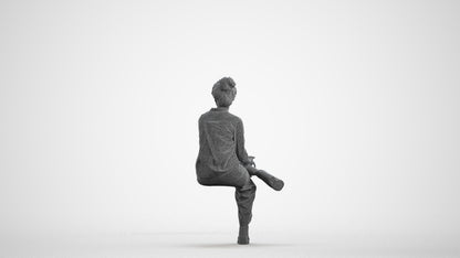 realistic 3D human woman casual sitting, archviz people FBX OBJ for Blender, wireframe front view