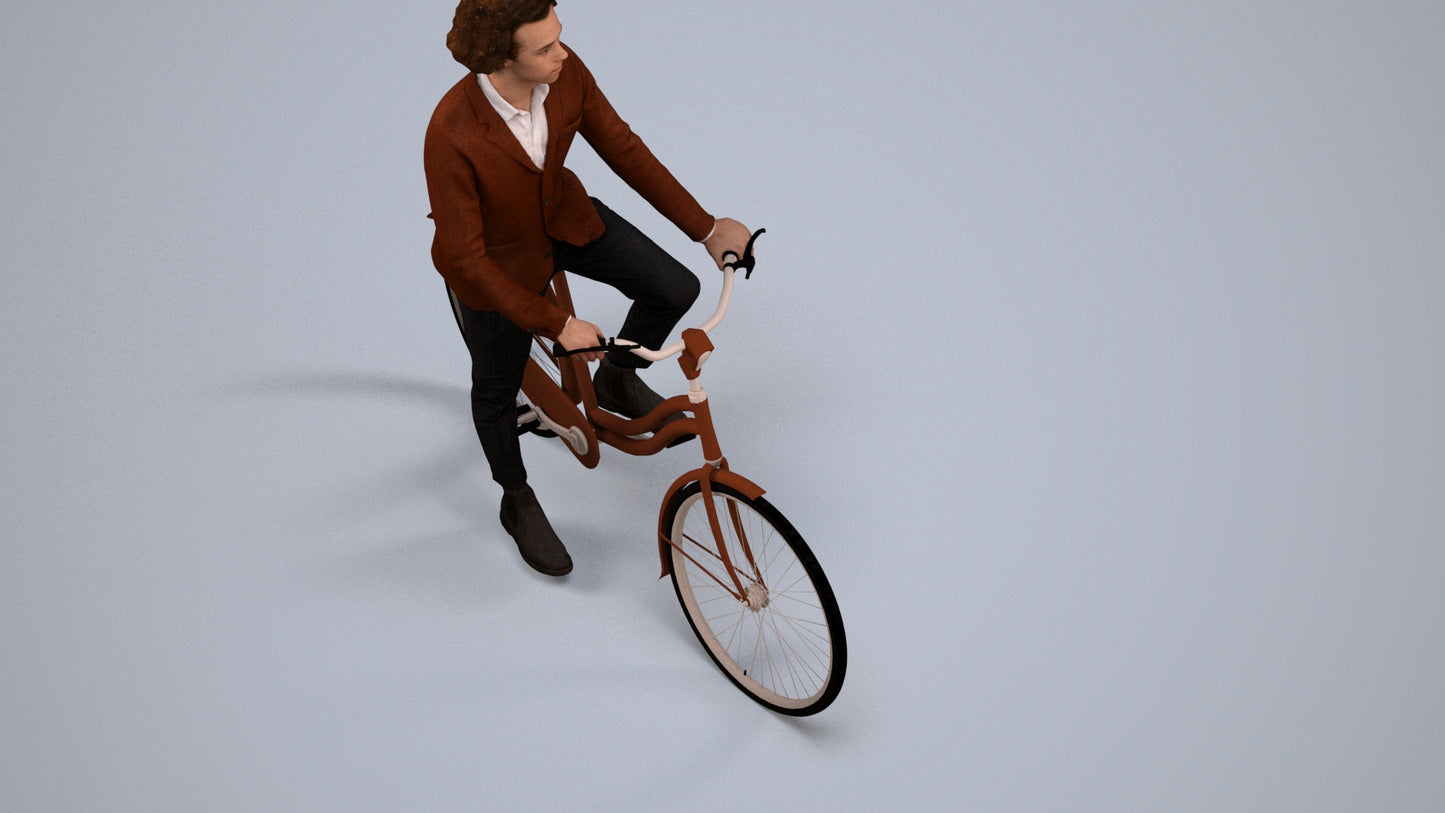 scanned 3D man business cycling, photogrammetry people for Enscape and V-Ray, back view render