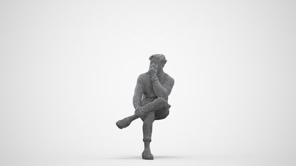 3D people model man casual sitting, scanned human for 3ds Max rendering, three-quarter front view render