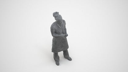 3D scanned woman hospitality, photorealistic archviz people for Enscape and SketchUp, wireframe three-quarter view