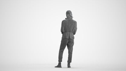 realistic 3D woman casual standing, scanned archviz people for Blender and 3ds Max, wireframe front view